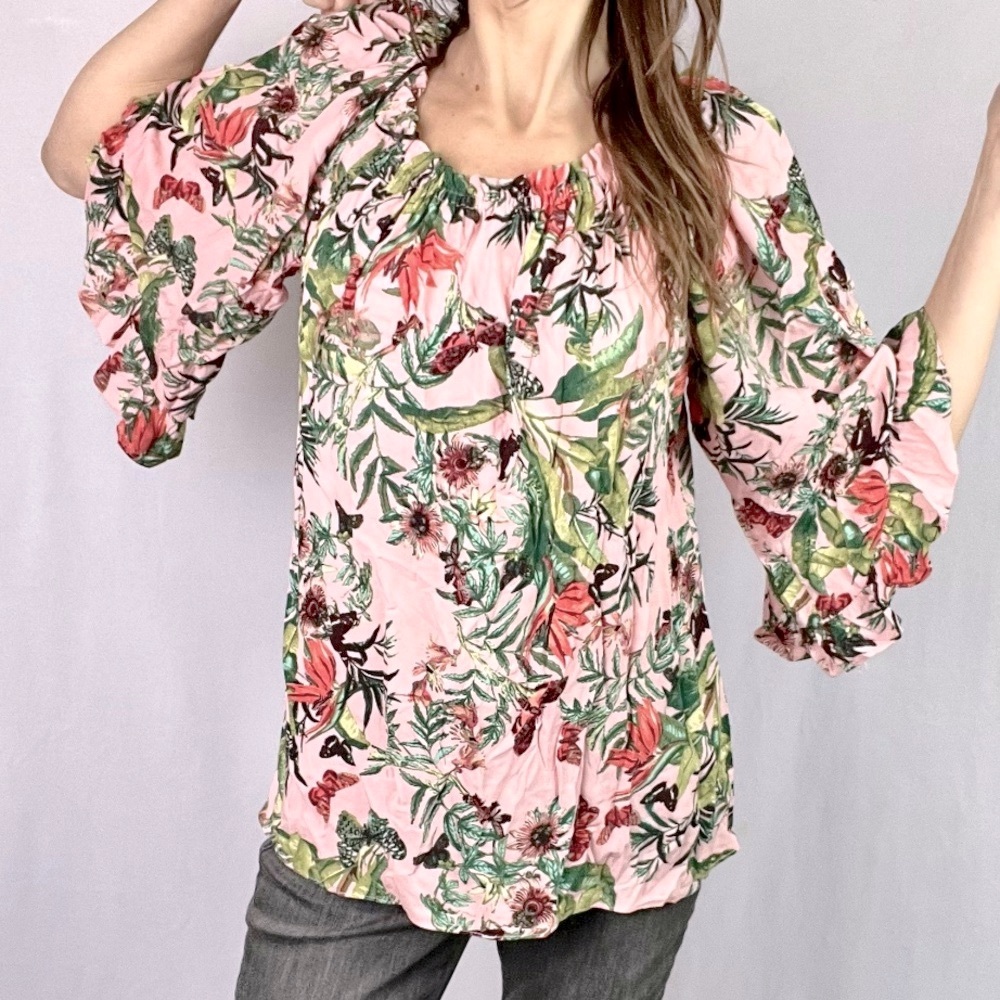 H&M |💐 Floral Nature Print Ruffled Loose Fit Blouse
